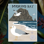 Postal Gaviotas de playa de Morro Rock Bay Central Califo<br><div class="desc">Mira este ilustracion super genial de Morro Bay, California. Tanto si eres un local como si te gusta esta dulce ciudad de la playa, demuestra que eres un fan con esta postal. Y asegúrate de revisar mi tienda para ver más productos y diseños. Siempre puedes añadir tu propio texto. Avísame...</div>