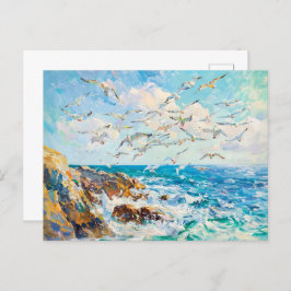 Postal Gaviotas sobre la impresionante escena oceánica