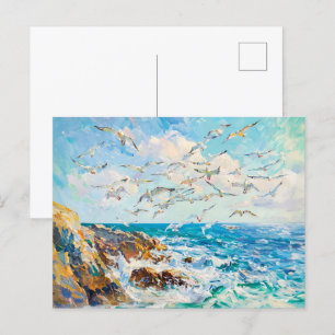 Postal Gaviotas sobre la impresionante escena oceánica