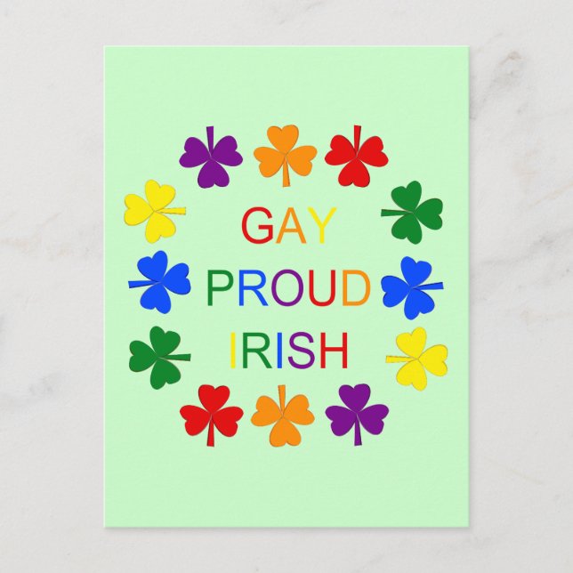 Postal Gay Proud Irlandés LGBT Rainbow Shamrock (Anverso)