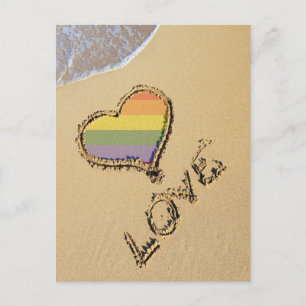 Postal Gay Rainbow Love Heart In the Sand