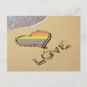 Postal Gay Rainbow Love Heart In the Sand