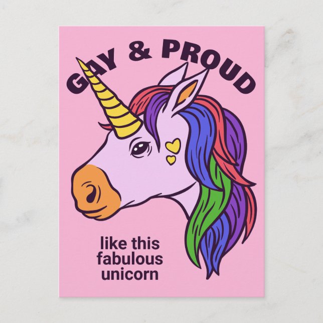 Postal Gay Unicornio de texto personalizado (Anverso)