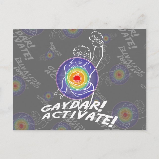 Postal ¡Gaydar! ¡Activa! Lesbiana arcoiris (Anverso)