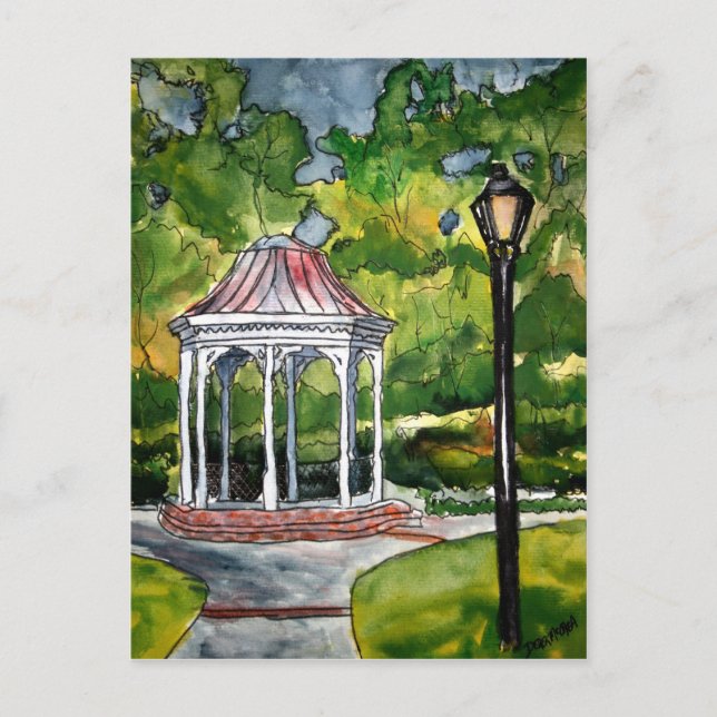 Postal gazebo acuarela pintura jardín (Anverso)