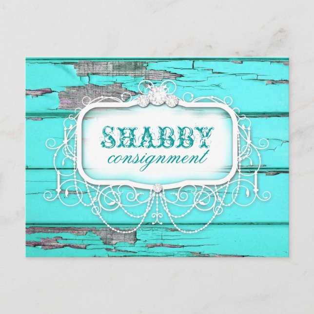 Postal GC Shabby Vintage Aqua Wood Pegatina (Anverso)