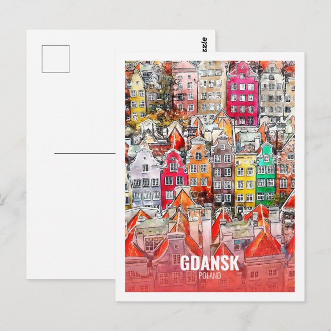 Postal Gdansk Polonia Famoso Esbozo acuático de viajes (Anverso / Reverso)