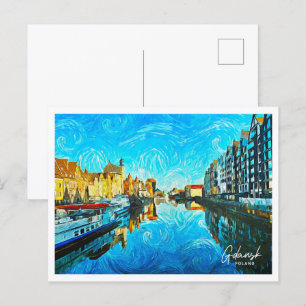 Postal Gdansk Polonia Hermoso paisaje de pintura al aceit