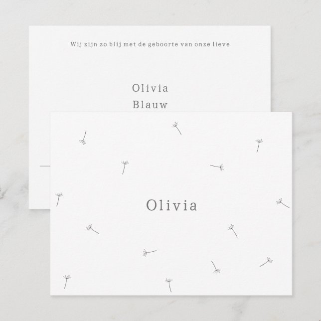 Postal Geboortekaartje Baby Neutraal Lijntekening Bloemen (Anverso / Reverso)
