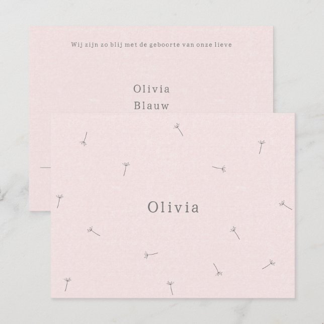 Postal Geboortekaartje Baby Neutraal Lijntekening Bloemen (Anverso / Reverso)