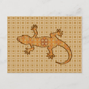 Postal Gecko de batik tribal - óxido, ámbar y bronceado