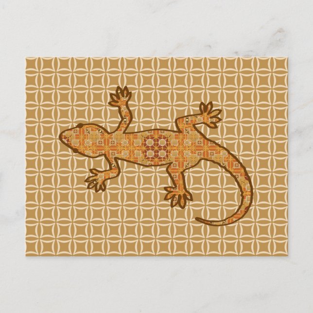 Postal Gecko de batik tribal - óxido, ámbar y bronceado (Anverso)