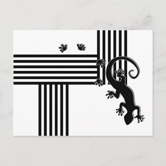 Postal Gecko en ejecución - abstracto de rayas blancas y  (Anverso)