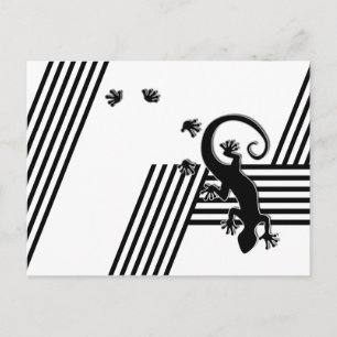 Postal Gecko en ejecución - abstracto de rayas blancas y