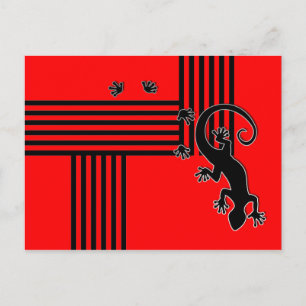 Postal Gecko en ejecución - abstracto de rayas negras y r