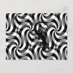 Postal Gecko en marcha - gira en blanco y negro
