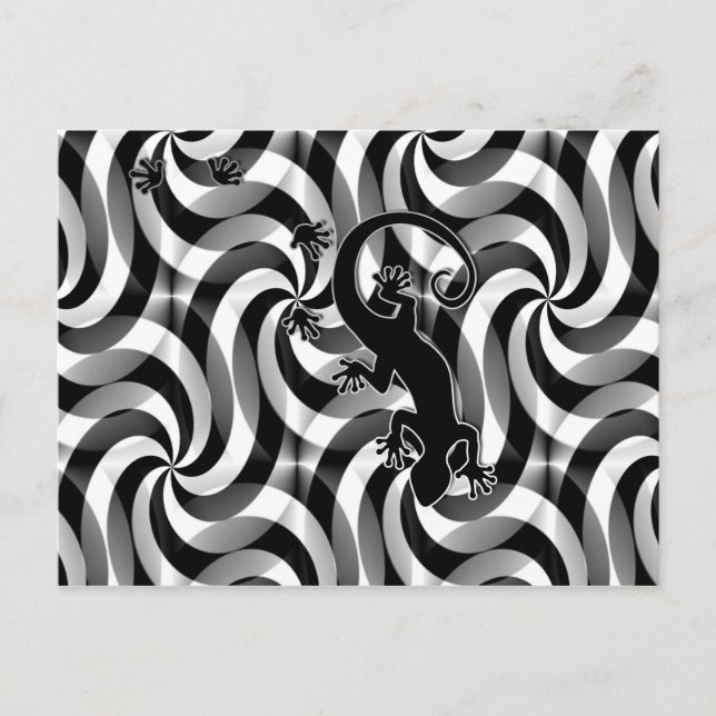 Postal Gecko en marcha - gira en blanco y negro (Anverso)