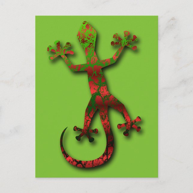 Postal Gecko, Naranja verde brillante y rojo (Anverso)