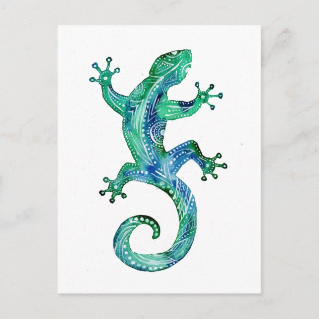 Postal Gecko tribal turquesa (Anverso)