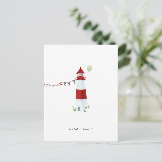 Postal Gefeliciteerd Verjaardagskaart Jarig Vuurtoren (Anverso de pie)