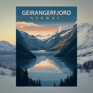 Postal Geirangerfjord Noruega Montañas Nevadas Viaje