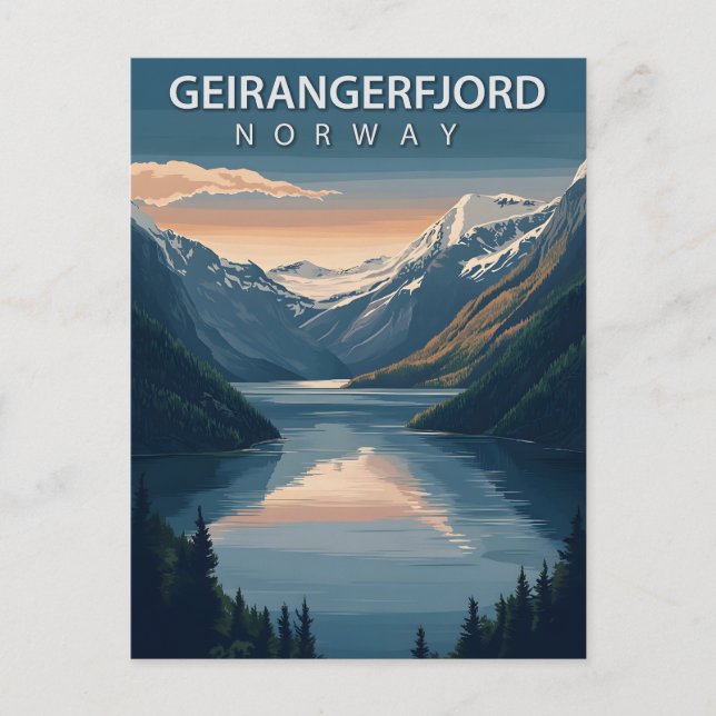 Postal Geirangerfjord Noruega Vintage (Anverso)