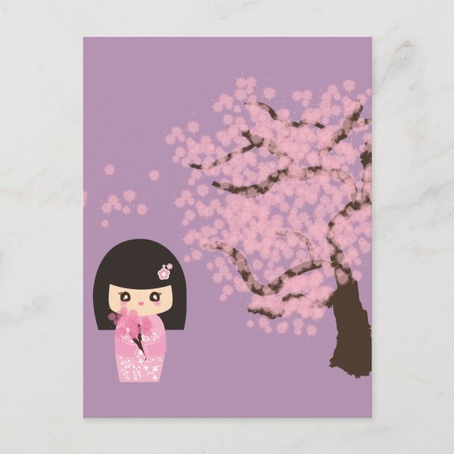 Postal Geisha Chica Cherry Blossom personalizado personal (Anverso)
