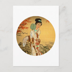 Postal Geisha Chica con fanático