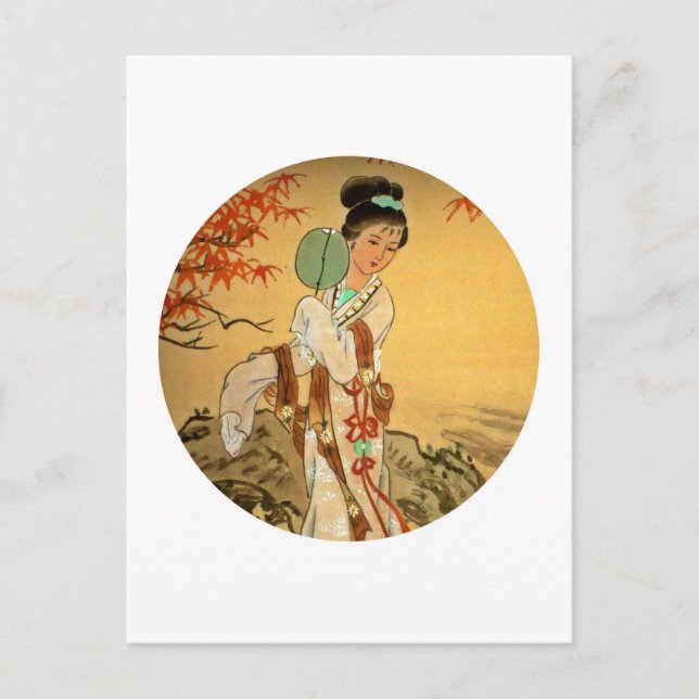 Postal Geisha Chica con fanático (Anverso)