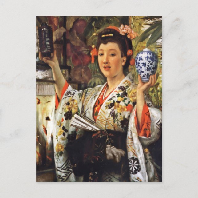 Postal Geisha Chica Holding Ginger Jar (Anverso)