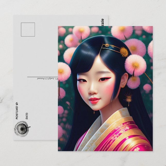 Postal Geisha con dientes de león, posta (Anverso / Reverso)