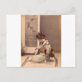 Postal Geisha japonés del vintage que juega el shamisen