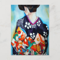 Geisha japonesa con arte original de kimono azul