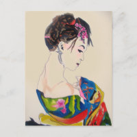 Geisha japonesa con kimono azul