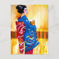 Geisha japonesa con kimono azul