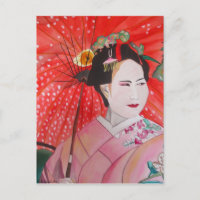 Geisha japonesa con paraguas rojos arte original