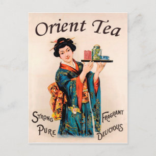 Postal Geisha japonesa con té oriental, vintage