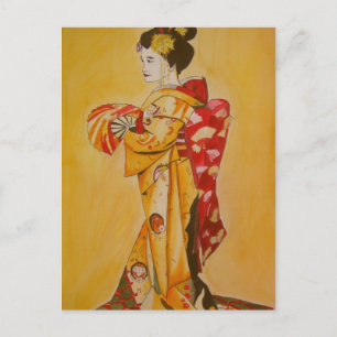 Postal Geisha oro kimono arte acuático original