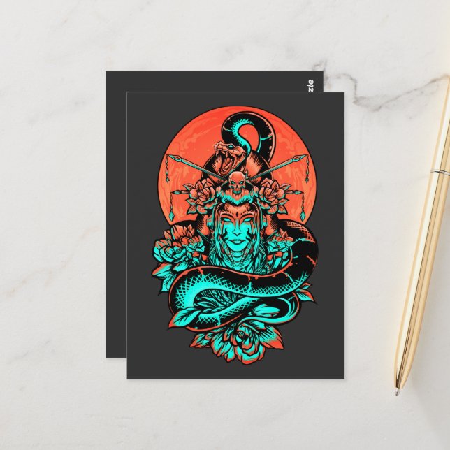 Postal Geisha Tattoo quemó naranja y negro (Anverso/Reverso In Situ)