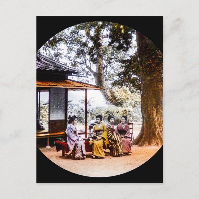 Postal Geisha visitando una casa de té en el viejo Japón (Anverso)
