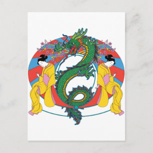 Postal Geishas con Dragón