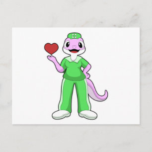 Postal Geko como enfermera con corazón
