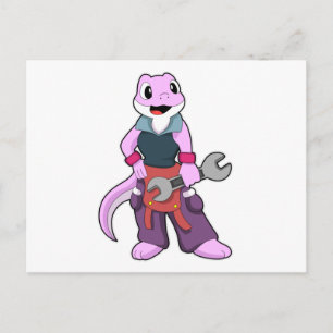 Postal Geko como mecánico con llave