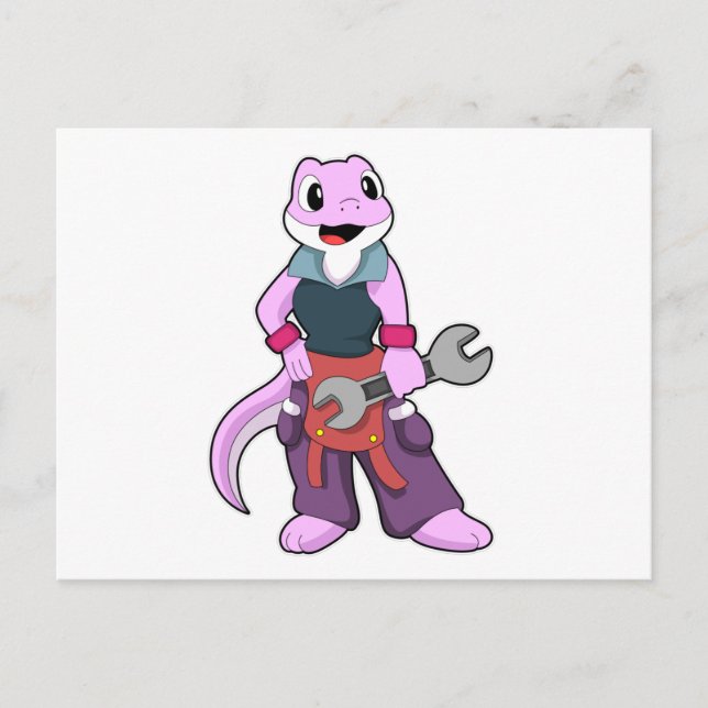 Postal Geko como mecánico con llave inglesa (Anverso)