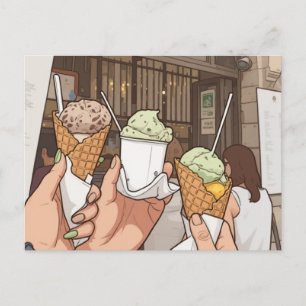 Postal gelato de estilo italiano en barquillo