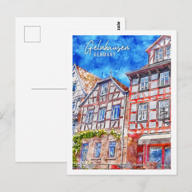 Postal Gelnhausen Alemania Travel Place Watercolor (Anverso / Reverso)