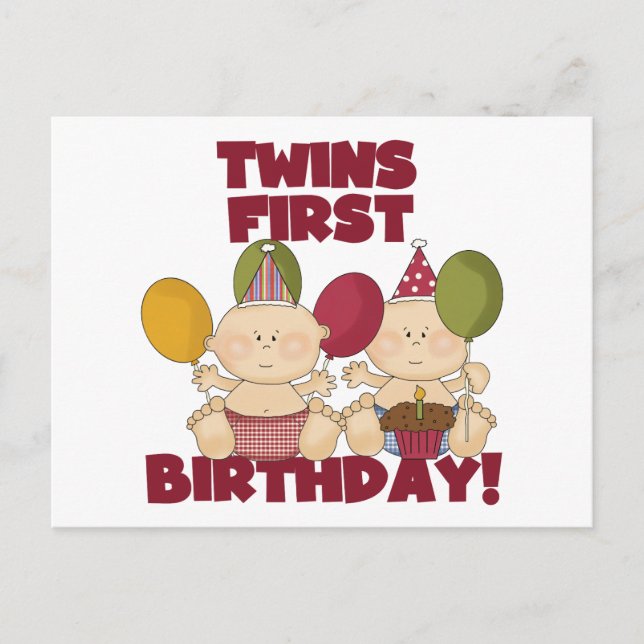Postal Gemelos 1er cumpleaños - Camisetas y regalos para  (Anverso)