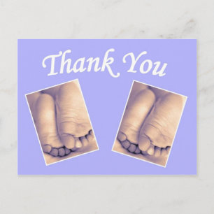 Postal Gemelos bebé piececitos gracias azul