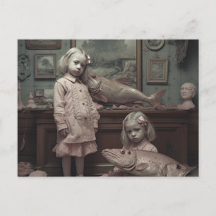 Postal Gemelos con el horror de los peces rosados