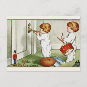Postal: Gemelos pequeños "¡Despierten, son Navidad